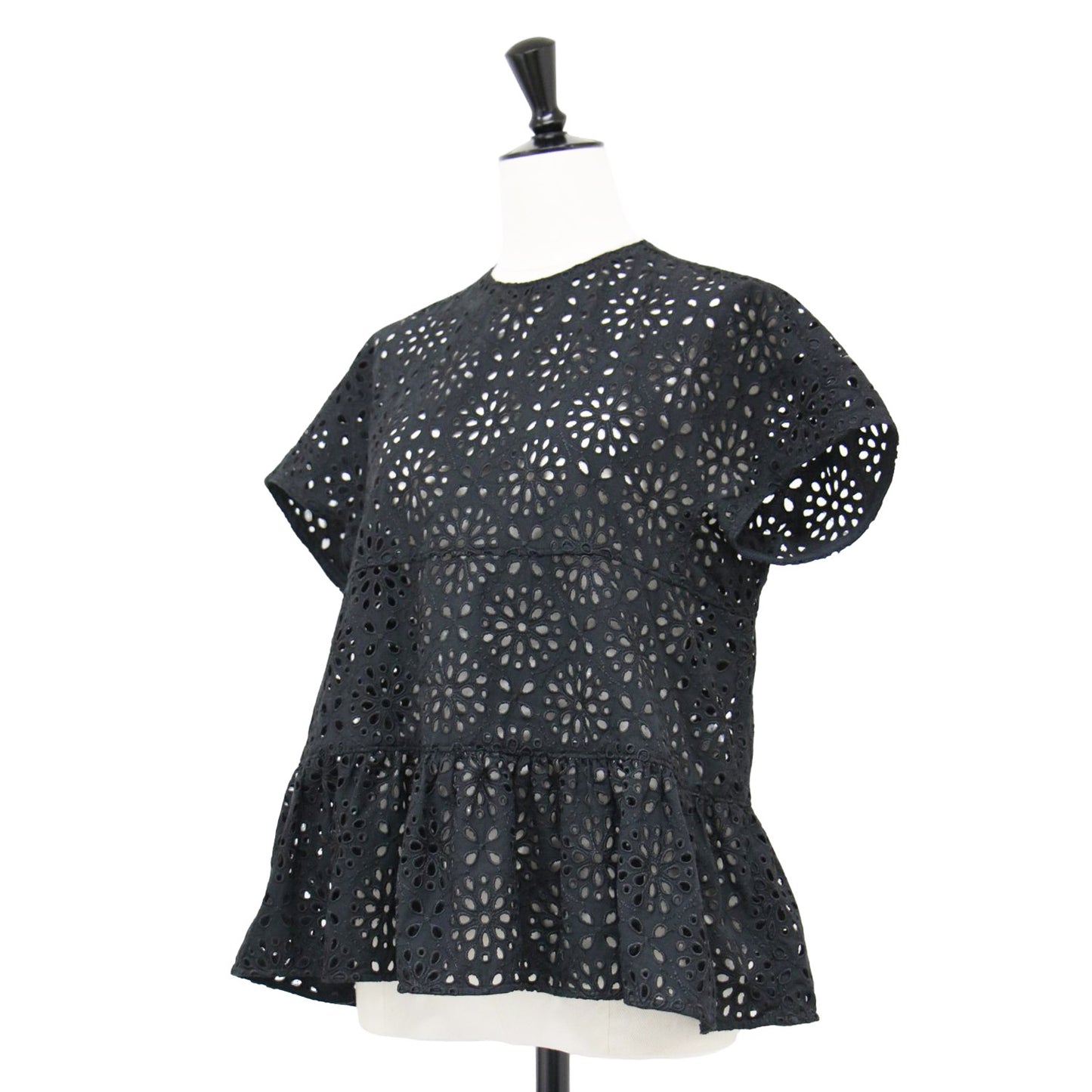 23春夏 サークルフラワー エンブロイダリー ティアード ブラウス / プルオーバー フレンチスリーブ ギャザーコットン