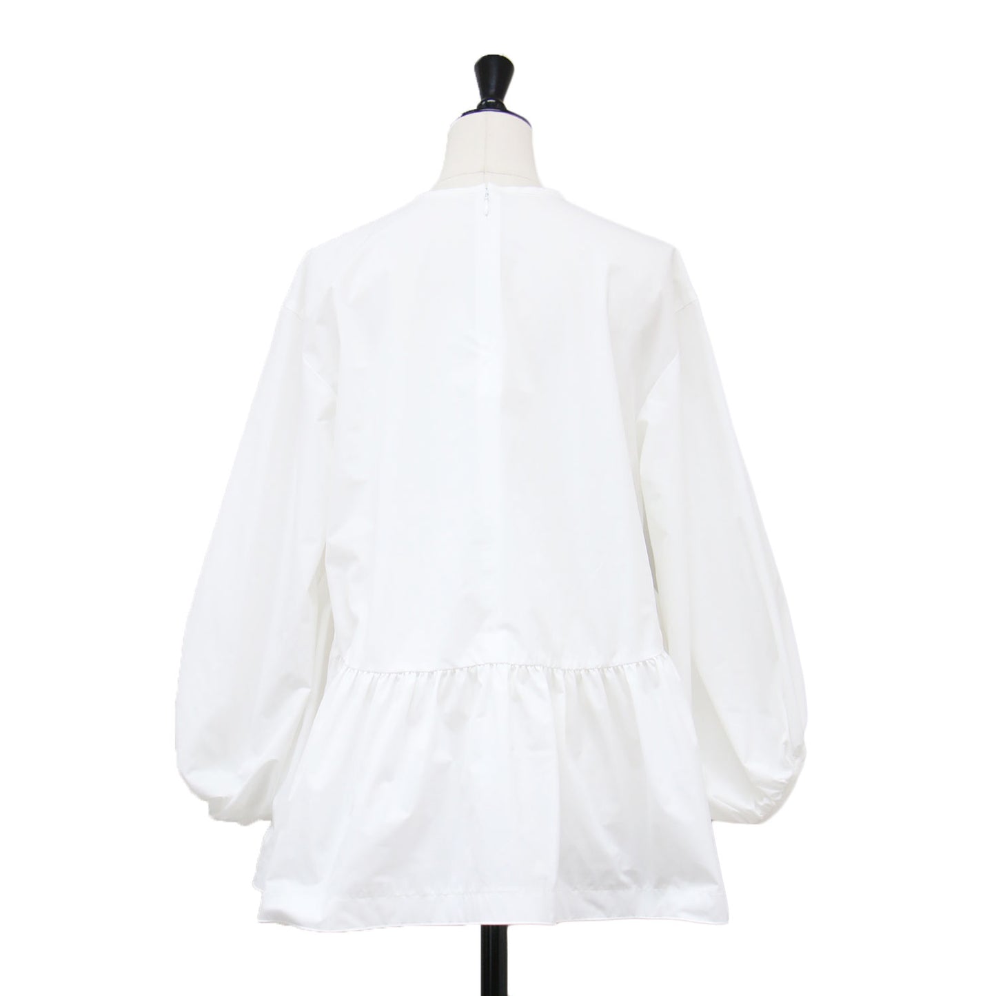 24春夏 ストレッチタフタ ティアードブラウス / プルオーバー シャツ 長袖 クルーネック ペプラム ボリュームスリーブ