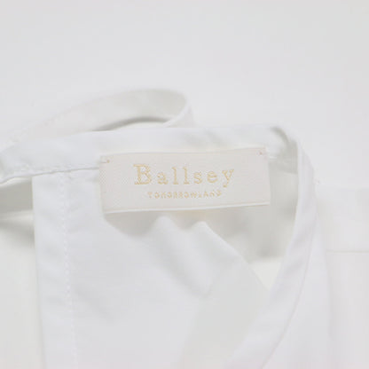 23春夏 ストレッチタフタ ティアード ブラウス / シャツ 長袖 クルーネック フレア ギャザー バックリボン タフタ