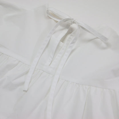 23春夏 ストレッチタフタ ティアード ブラウス / シャツ 長袖 クルーネック フレア ギャザー バックリボン タフタ