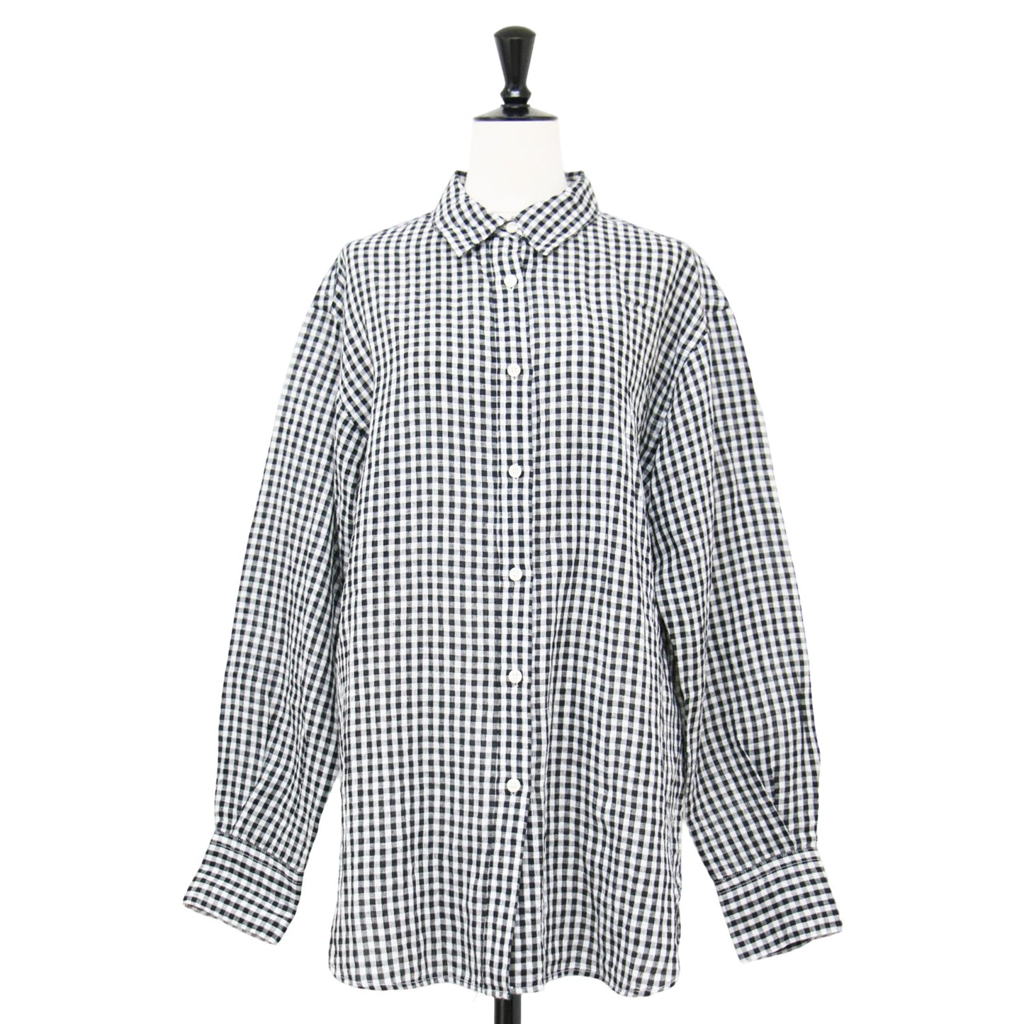 25春夏 ギンガムチェック ロングスリーブ シャツ / 長袖 レギュラーカラー ドロップショルダー リネン コットン