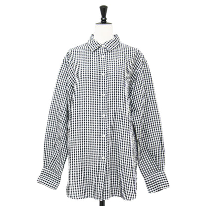 25春夏 ギンガムチェック ロングスリーブ シャツ / 長袖 レギュラーカラー ドロップショルダー リネン コットン