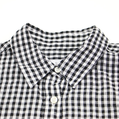 25春夏 ギンガムチェック ロングスリーブ シャツ / 長袖 レギュラーカラー ドロップショルダー リネン コットン