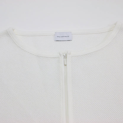 24春夏 メッシュ ジップ カーディガン / プルオーバー 長袖 ショート丈 クルーネック コンパクト ニットライク