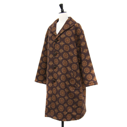 総柄 ショールカラー コート / ジャケット ミディ丈 キルティング ボックスシルエット ウール