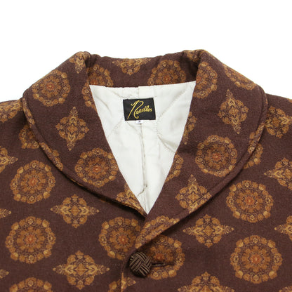 総柄 ショールカラー コート / ジャケット ミディ丈 キルティング ボックスシルエット ウール