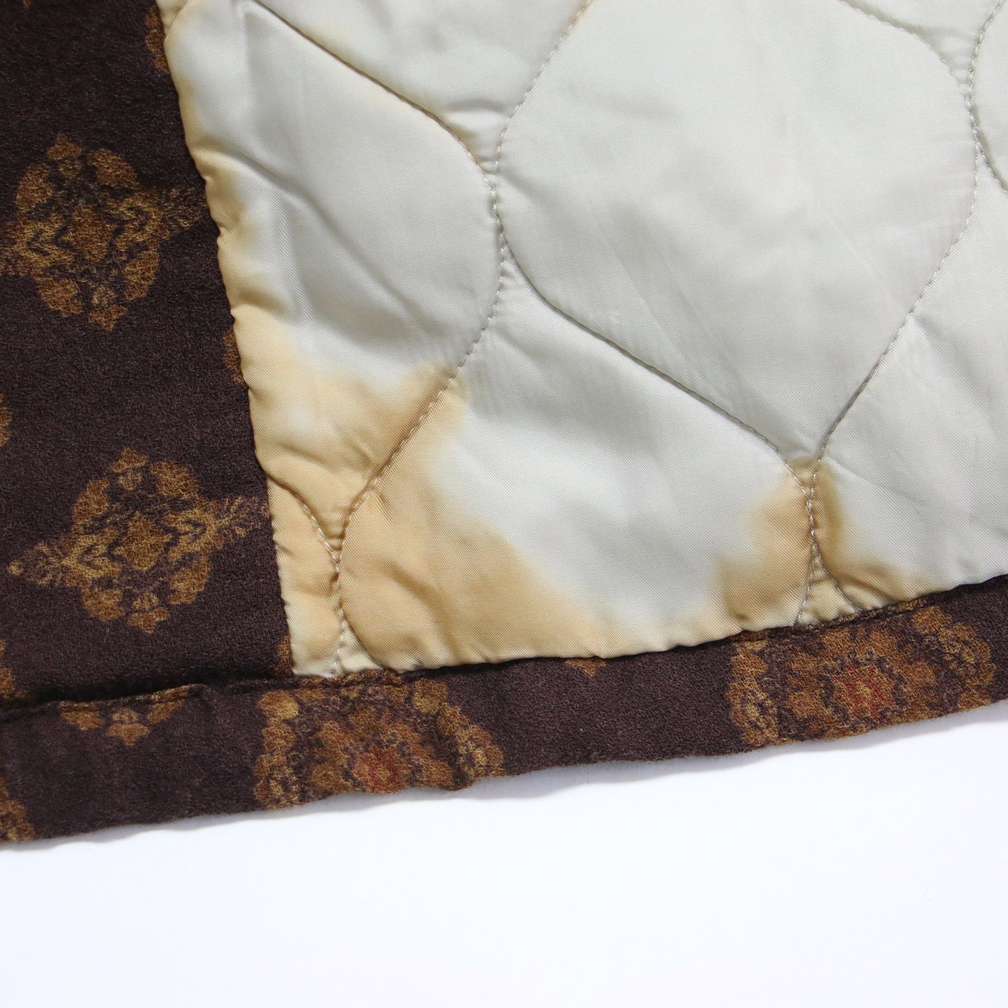 総柄 ショールカラー コート / ジャケット ミディ丈 キルティング ボックスシルエット ウール