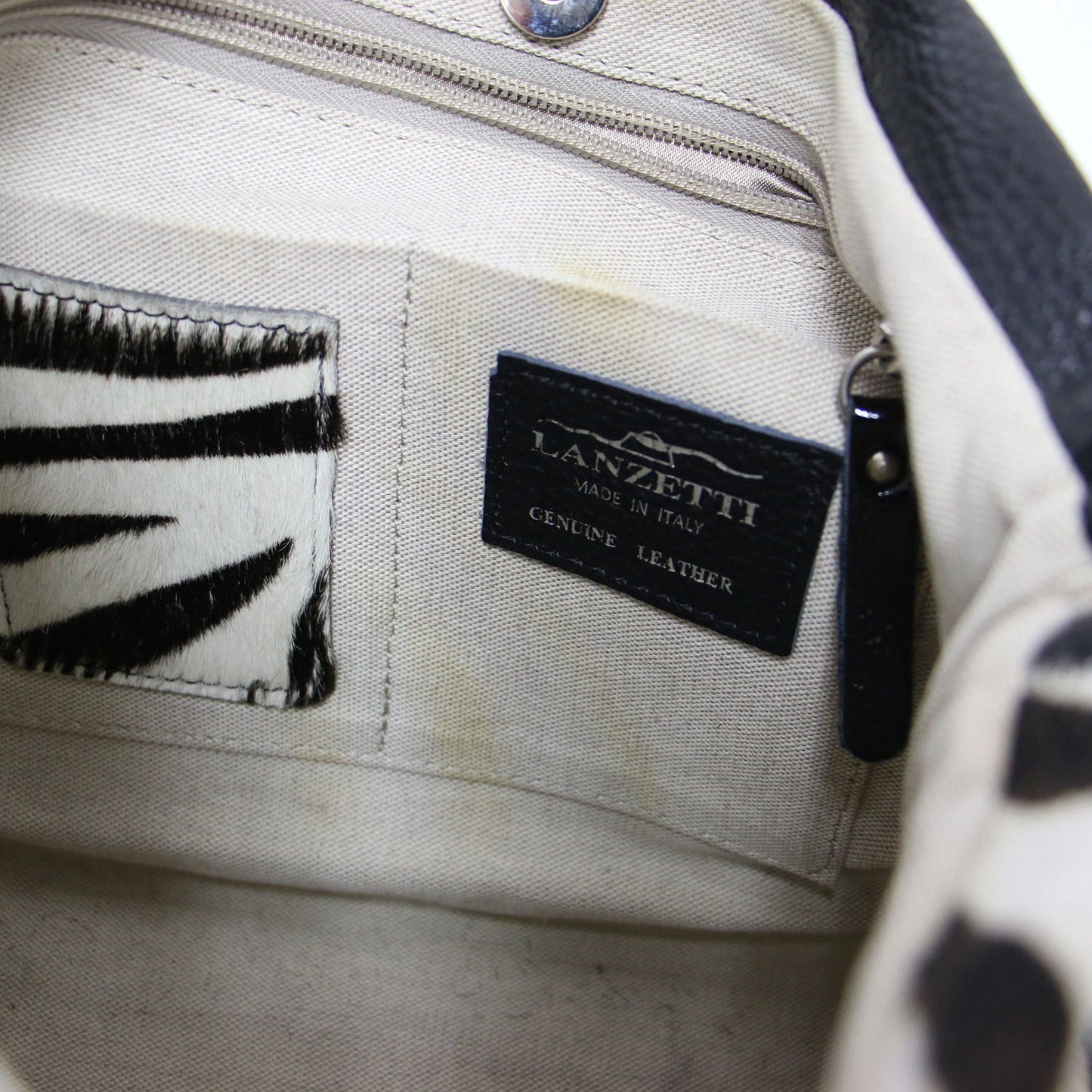 ゼブラ ハラコ トートバッグ / ハンドバッグ 肩掛け レザー 本革