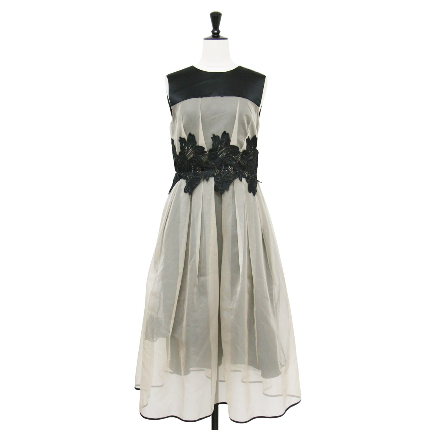 25春夏 グラッセ レース フレア ノースリーブ ドレス / ワンピース 膝丈 刺繍 シアー バイカラー オーガンジー サテン