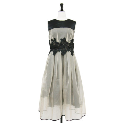 25春夏 グラッセ レース フレア ノースリーブ ドレス / ワンピース 膝丈 刺繍 シアー バイカラー オーガンジー サテン