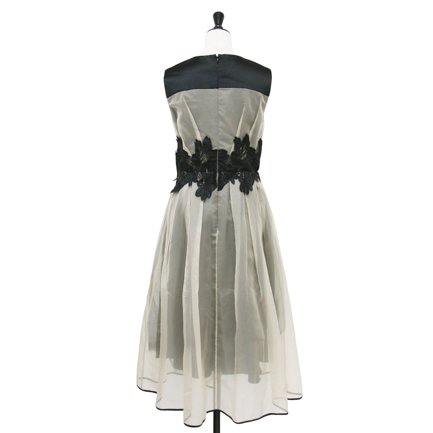 25春夏 グラッセ レース フレア ノースリーブ ドレス / ワンピース 膝丈 刺繍 シアー バイカラー オーガンジー サテン