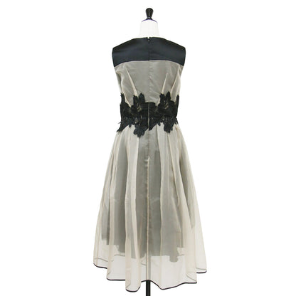 25春夏 グラッセ レース フレア ノースリーブ ドレス / ワンピース 膝丈 刺繍 シアー バイカラー オーガンジー サテン