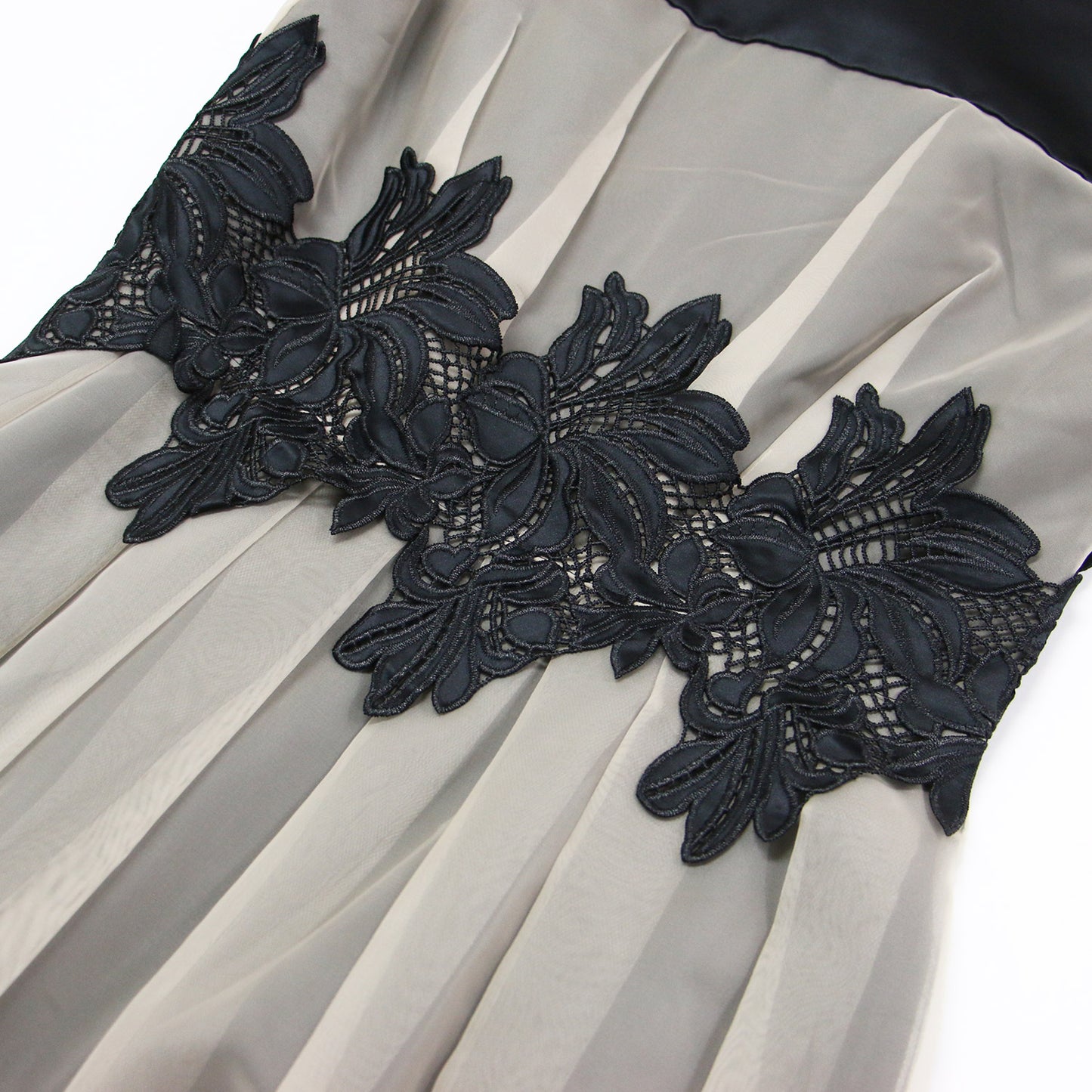 25春夏 グラッセ レース フレア ノースリーブ ドレス / ワンピース 膝丈 刺繍 シアー バイカラー オーガンジー サテン