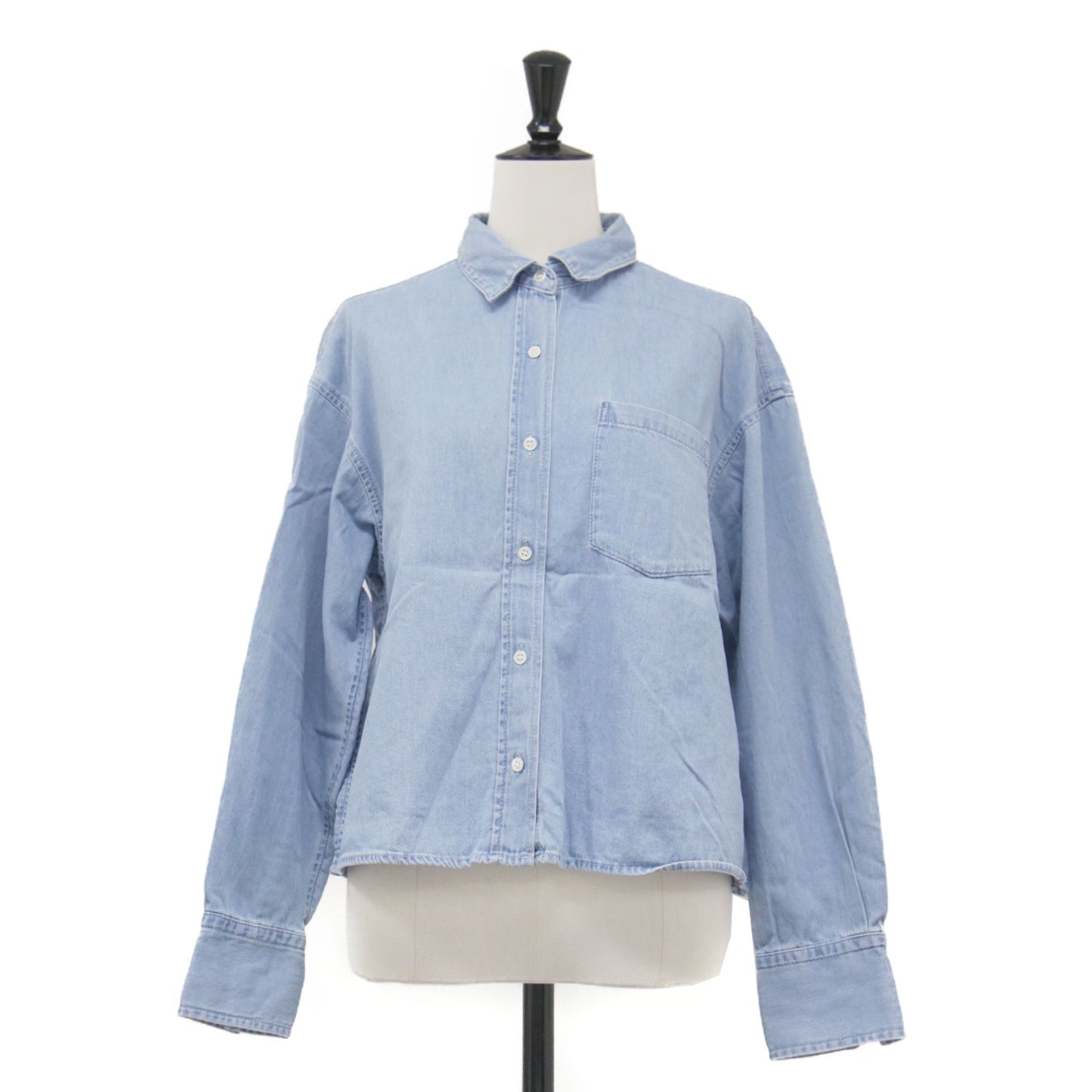 24春夏 デニム ライトダンガリー クロップド シャツ / 長袖 ショート丈 レギュラーカラー ボックスシルエット コットン