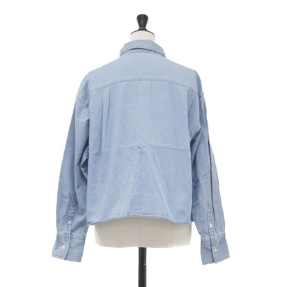 24春夏 デニム ライトダンガリー クロップド シャツ / 長袖 ショート丈 レギュラーカラー ボックスシルエット コットン