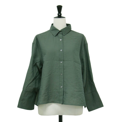 24秋冬 シアー タンブラー シャツ / ブラウス 長袖 クロップド丈 Aライン フレア 接触冷感