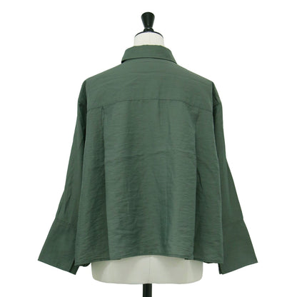 24秋冬 シアー タンブラー シャツ / ブラウス 長袖 クロップド丈 Aライン フレア 接触冷感