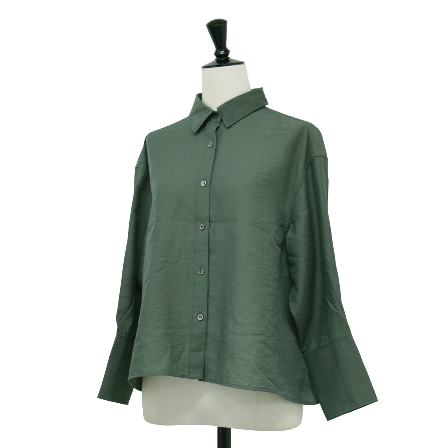 24秋冬 シアー タンブラー シャツ / ブラウス 長袖 クロップド丈 Aライン フレア 接触冷感