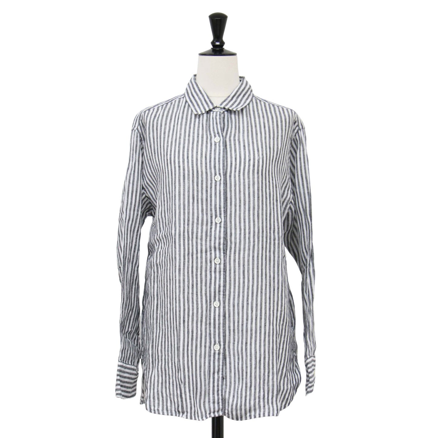 22春夏 ストライプ ベーシックシャツ / LIBECO ブラウス 長袖 オーバーサイズ リネン