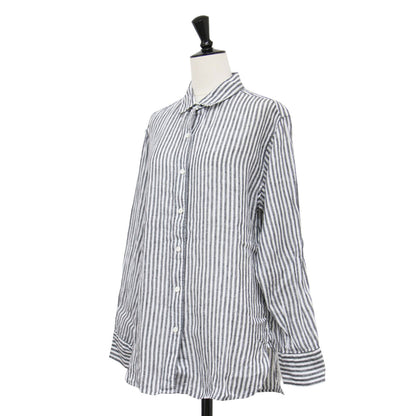 22春夏 ストライプ ベーシックシャツ / LIBECO ブラウス 長袖 オーバーサイズ リネン