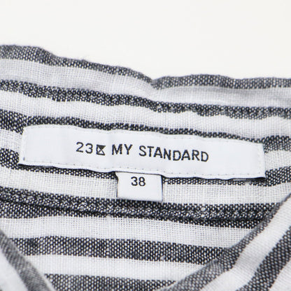 22春夏 ストライプ ベーシックシャツ / LIBECO ブラウス 長袖 オーバーサイズ リネン