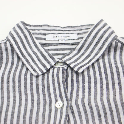 22春夏 ストライプ ベーシックシャツ / LIBECO ブラウス 長袖 オーバーサイズ リネン