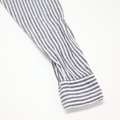 22春夏 ストライプ ベーシックシャツ / LIBECO ブラウス 長袖 オーバーサイズ リネン