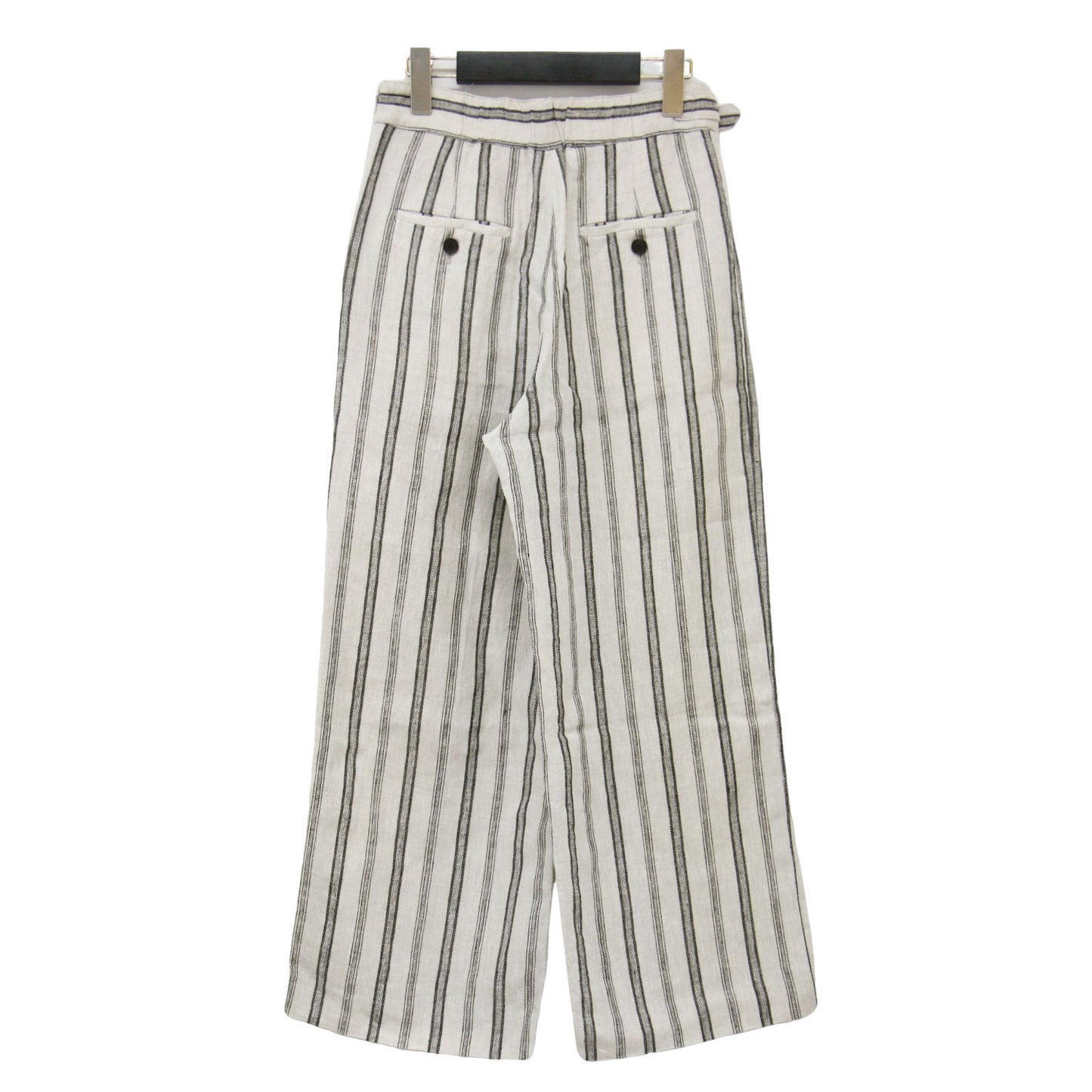 24春夏 リネン ストライプ ワイド パンツ / グルカパンツ フルレングス ウエストベルト