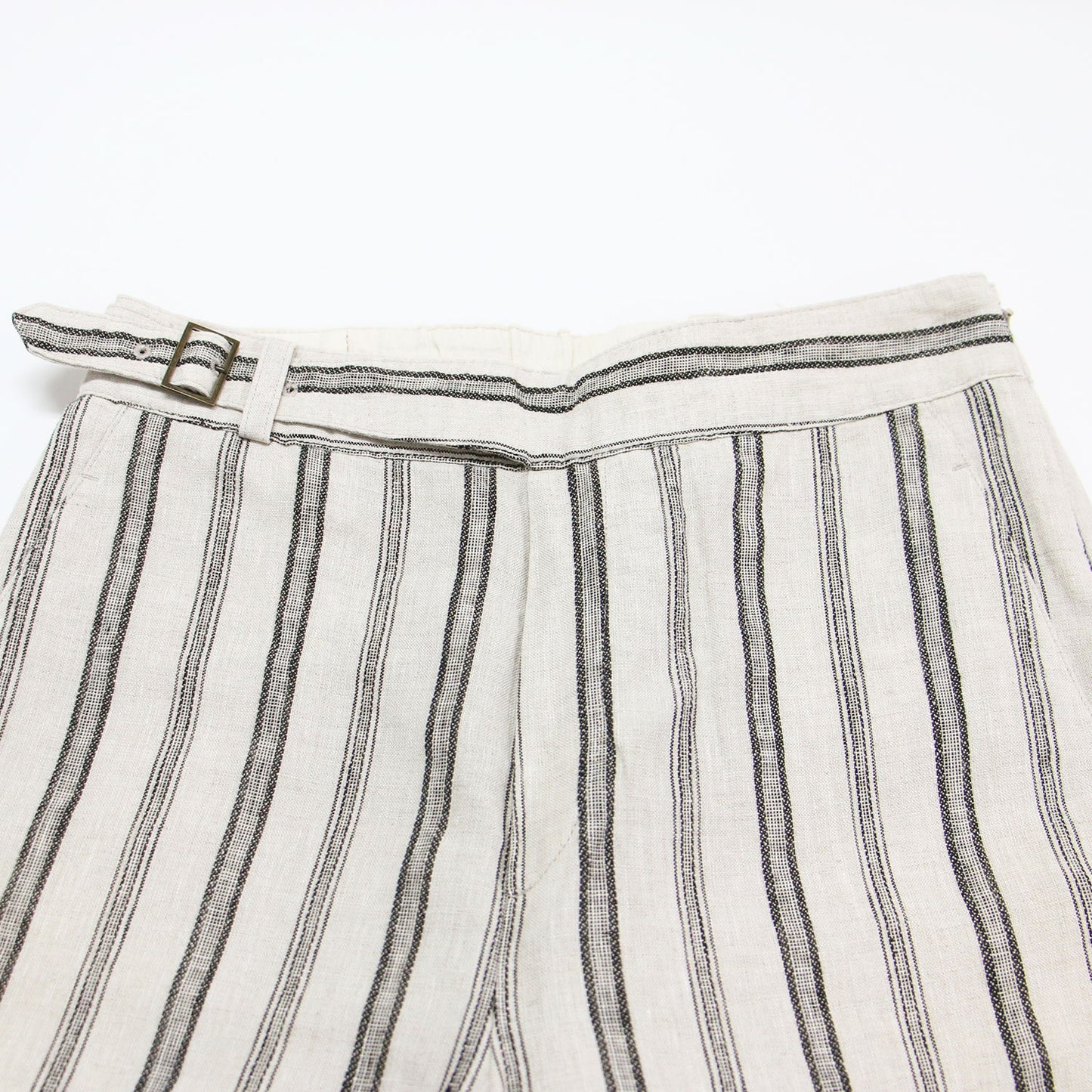 24春夏 リネン ストライプ ワイド パンツ / グルカパンツ フルレングス ウエストベルト