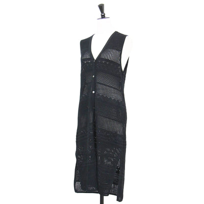 24春夏 レーシーパターン ロングジレ ニット / ベスト ロング丈 かぎ編み スリット コットン