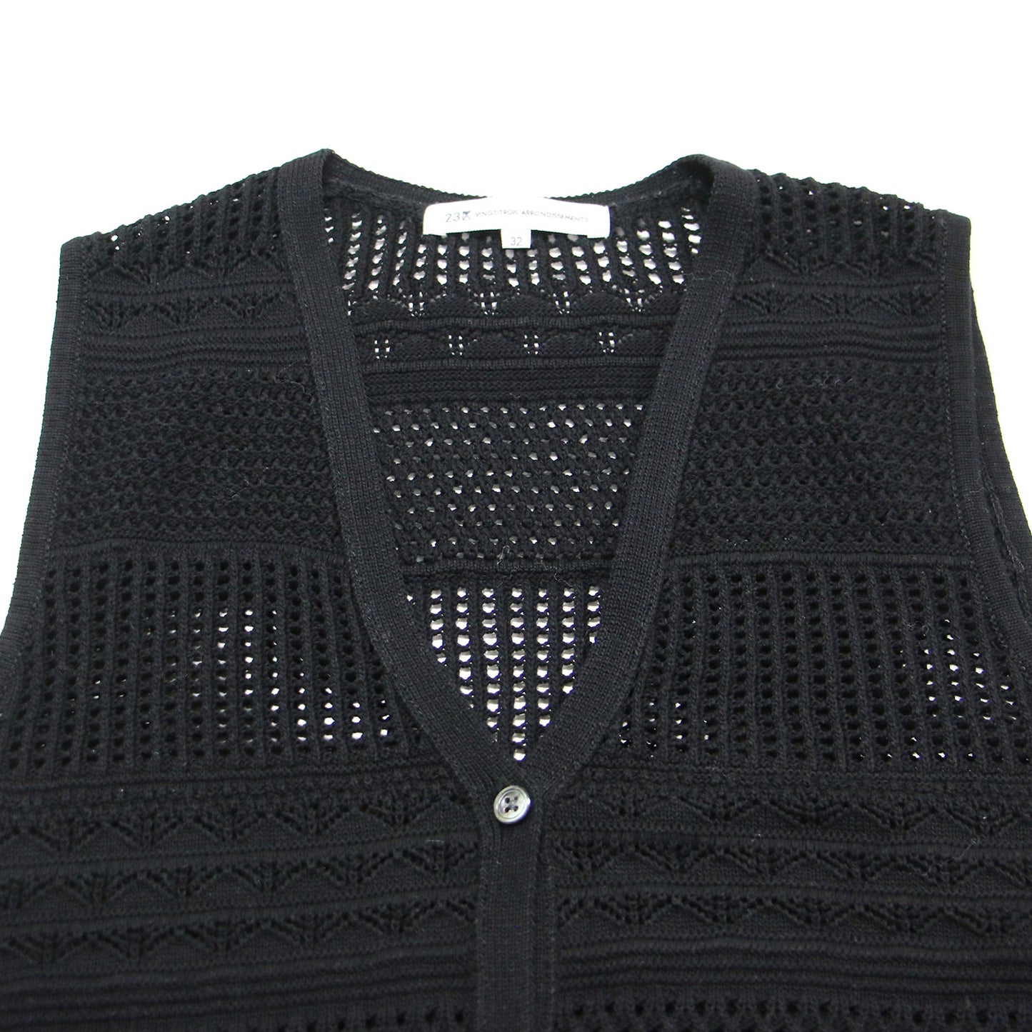 24春夏 レーシーパターン ロングジレ ニット / ベスト ロング丈 かぎ編み スリット コットン