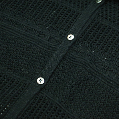 24春夏 レーシーパターン ロングジレ ニット / ベスト ロング丈 かぎ編み スリット コットン