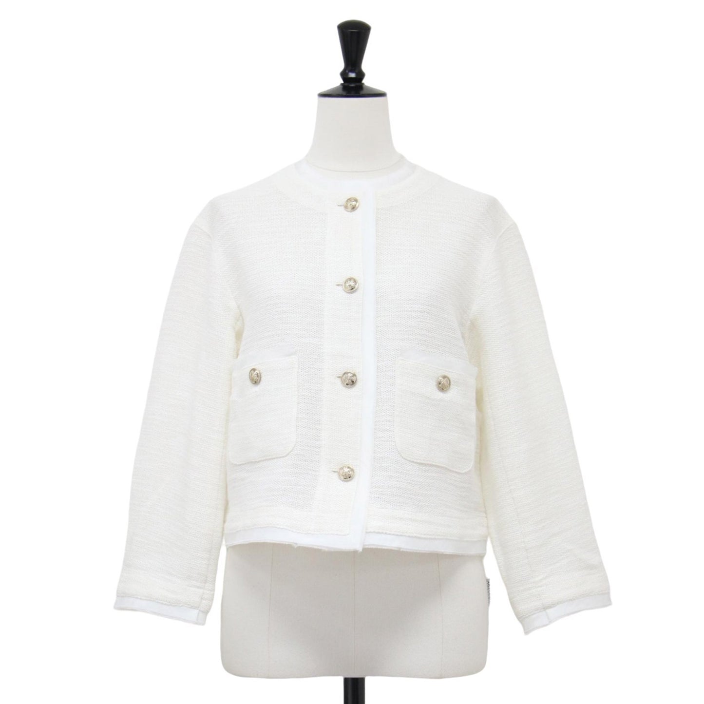 25春夏 サマーツイード ジャケット / ボレロ 長袖 クルーネック メタルボタン コンパクト コットン