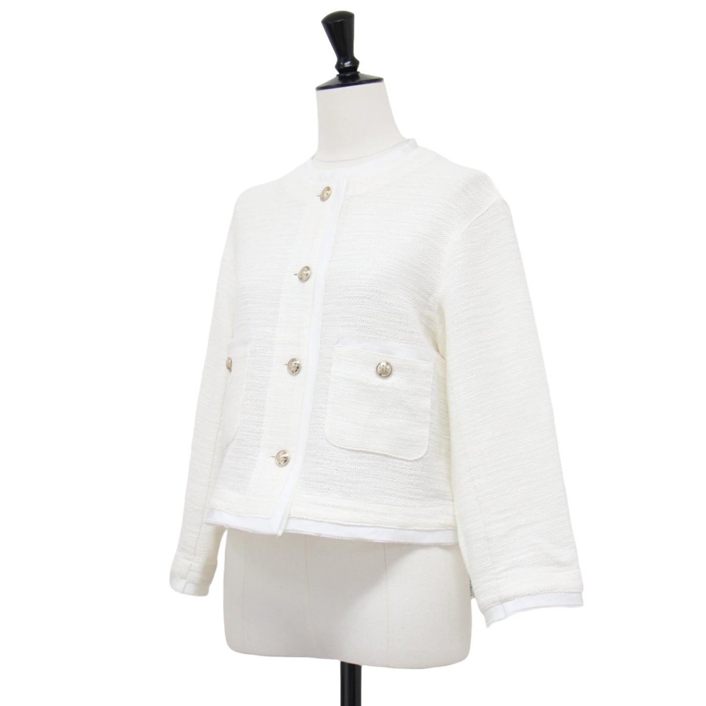 25春夏 サマーツイード ジャケット / ボレロ 長袖 クルーネック メタルボタン コンパクト コットン