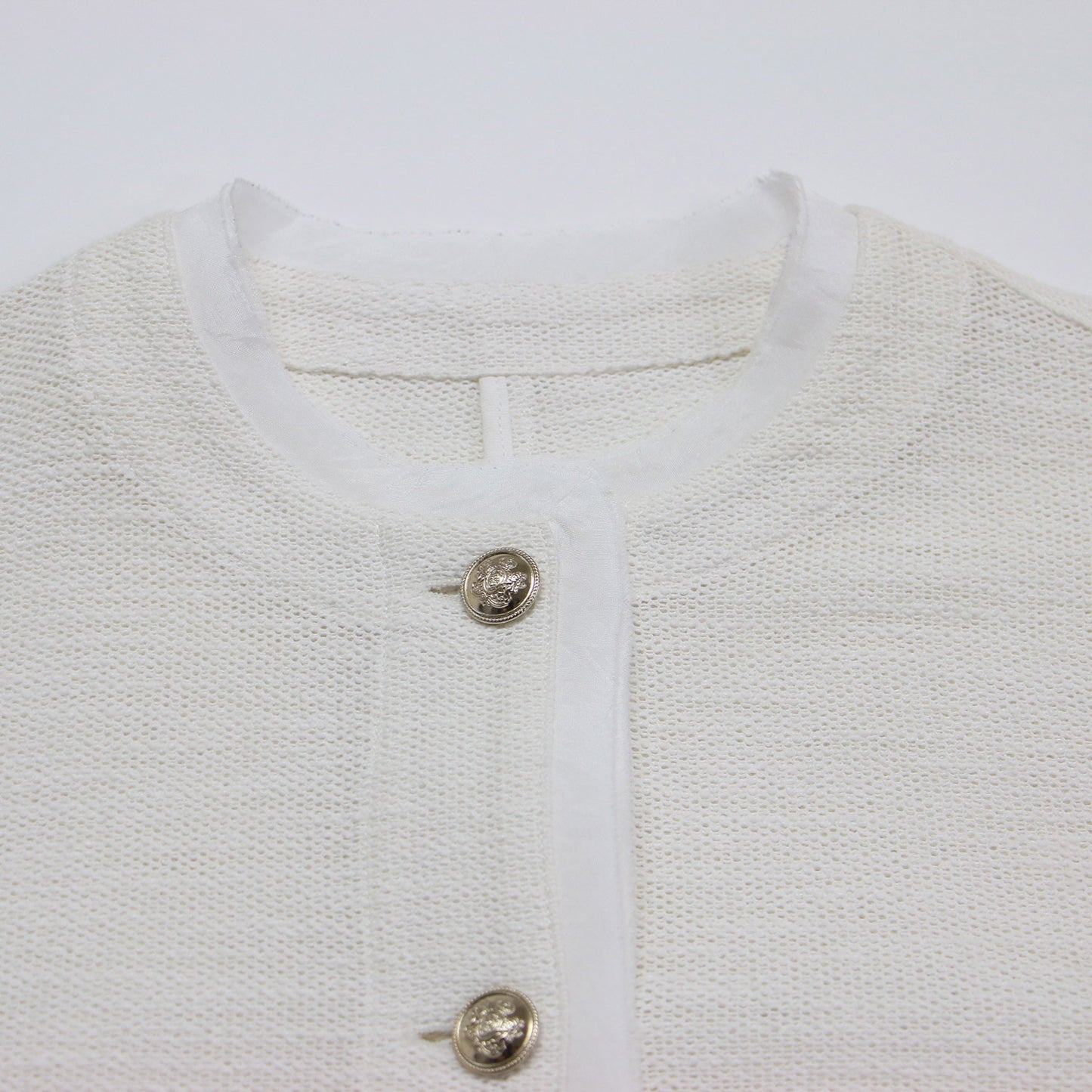 25春夏 サマーツイード ジャケット / ボレロ 長袖 クルーネック メタルボタン コンパクト コットン