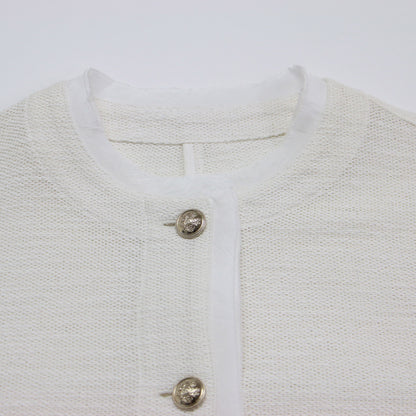 25春夏 サマーツイード ジャケット / ボレロ 長袖 クルーネック メタルボタン コンパクト コットン