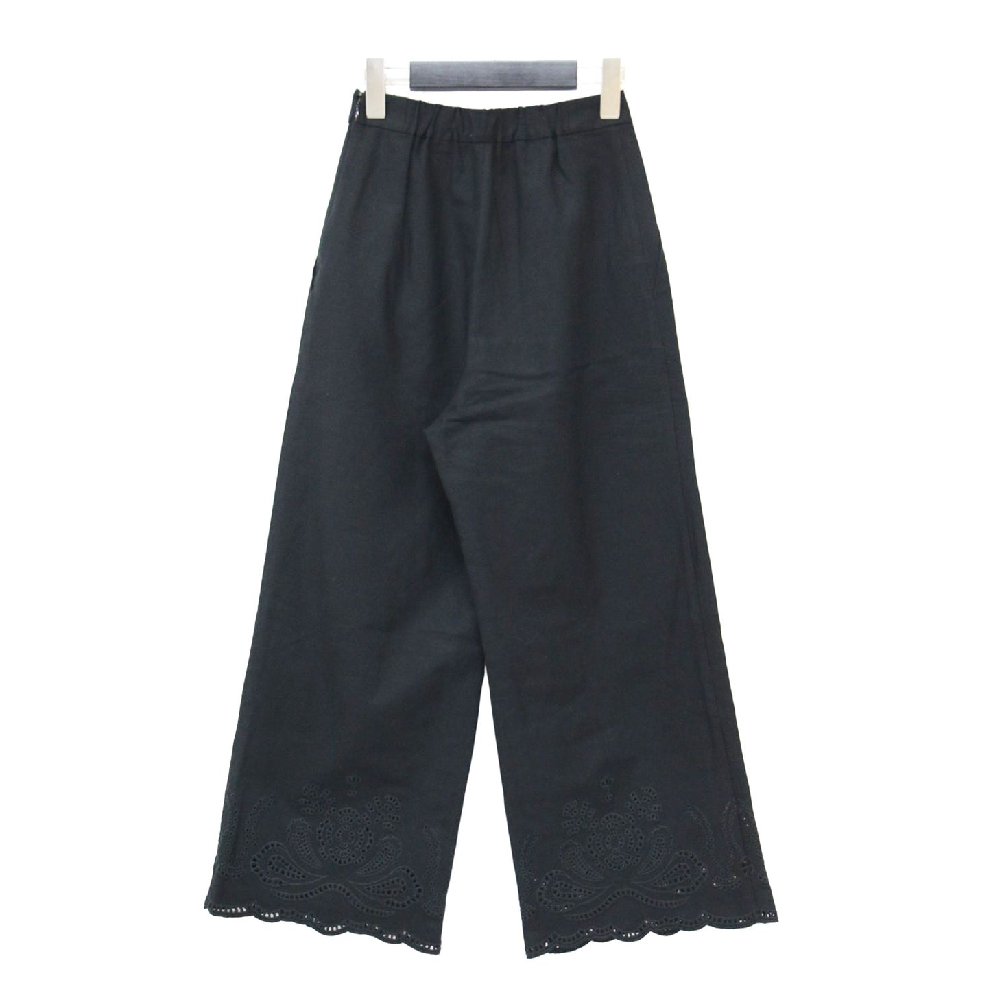 24春夏 リネン エンブロイダリー ワイドパンツ / フルレングス フレア ストレート タック コットン