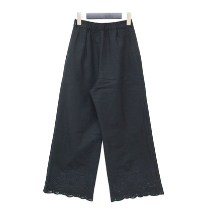 24春夏 リネン エンブロイダリー ワイドパンツ / フルレングス フレア ストレート タック コットン