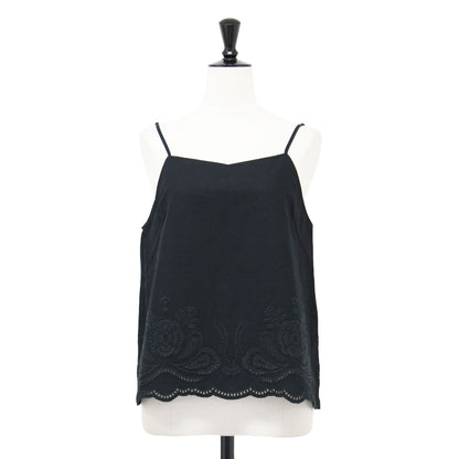 24春夏 リネン エンブロイダリー キャミソール / ブラウス ノースリーブ レース 刺繍 ワイド コットン