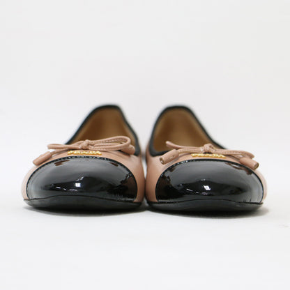 バイカラー リボン バレエシューズ / パンプス ラウンドトゥ フラット ロゴ レザー