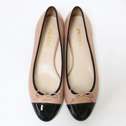 バイカラー リボン バレエシューズ / パンプス ラウンドトゥ フラット ロゴ レザー
