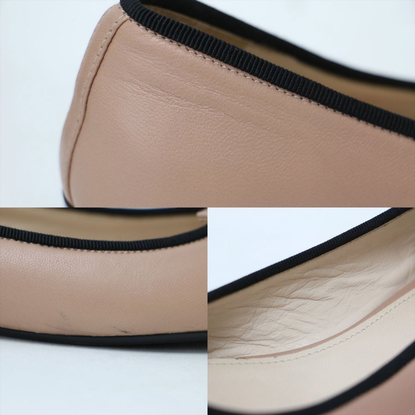 バイカラー リボン バレエシューズ / パンプス ラウンドトゥ フラット ロゴ レザー