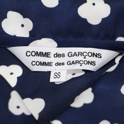 襟付き 花柄 シアー ワンピース / 半袖 ミディ丈 アシンメトリー フレア リボン