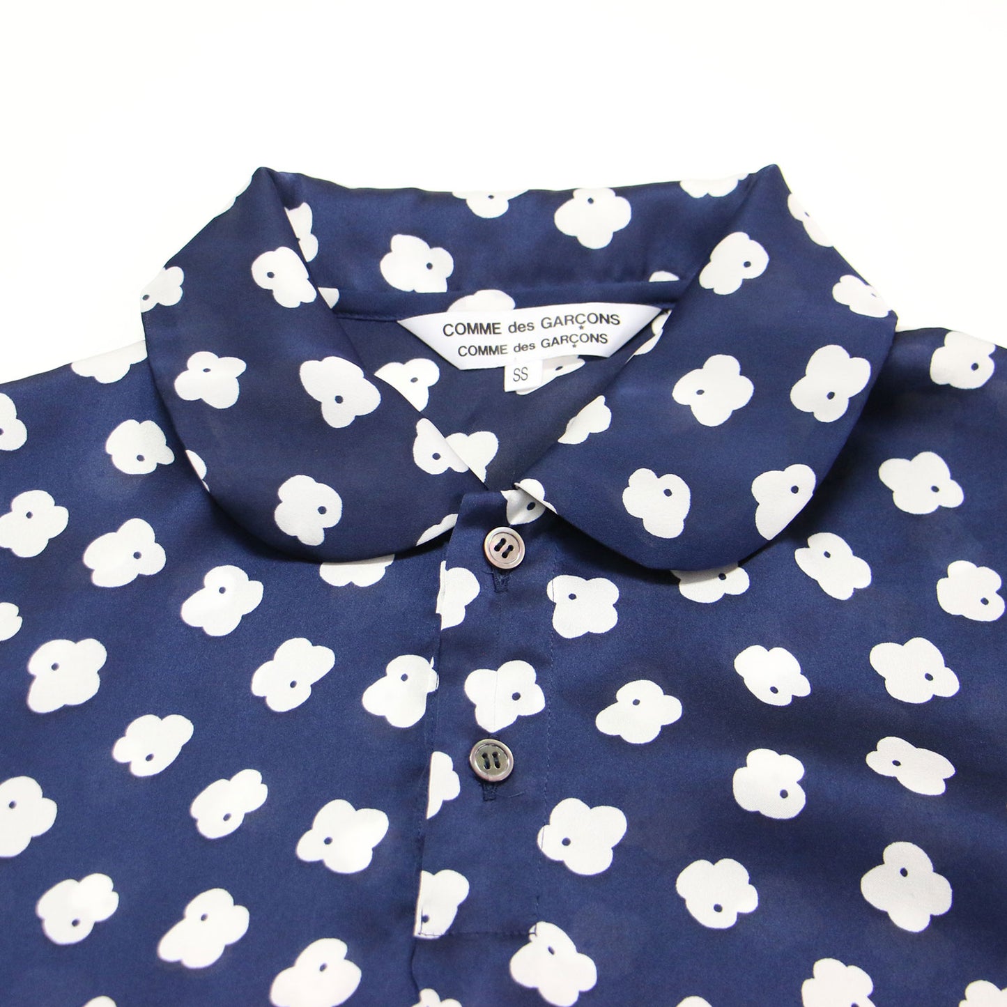 襟付き 花柄 シアー ワンピース / 半袖 ミディ丈 アシンメトリー フレア リボン