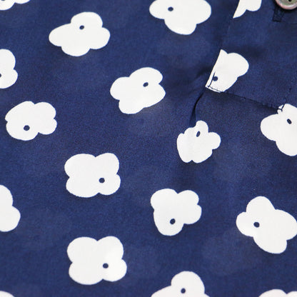 襟付き 花柄 シアー ワンピース / 半袖 ミディ丈 アシンメトリー フレア リボン