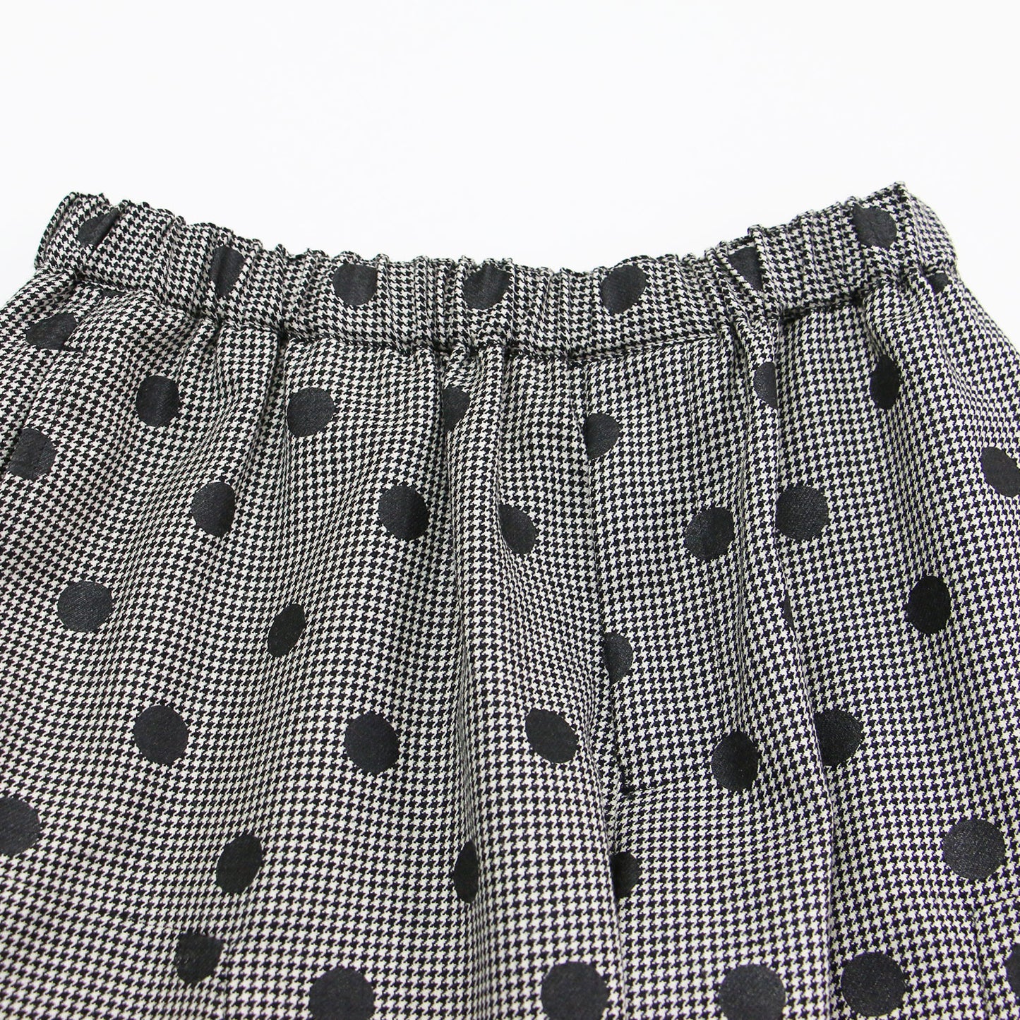 千鳥柄 ドット フレア ハーフパンツ / ワイドパンツ ミディ丈 タック ウエストゴム ウール