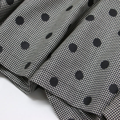 千鳥柄 ドット フレア ハーフパンツ / ワイドパンツ ミディ丈 タック ウエストゴム ウール