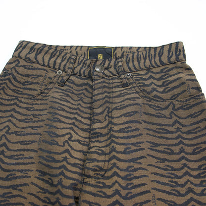 ジャガード テーパードパンツ / デニムパンツ ハイウエスト 5ポケット 総柄 ブランドロゴ ヴィンテージ