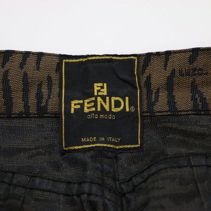 ジャガード テーパードパンツ / デニムパンツ ハイウエスト 5ポケット 総柄 ブランドロゴ ヴィンテージ