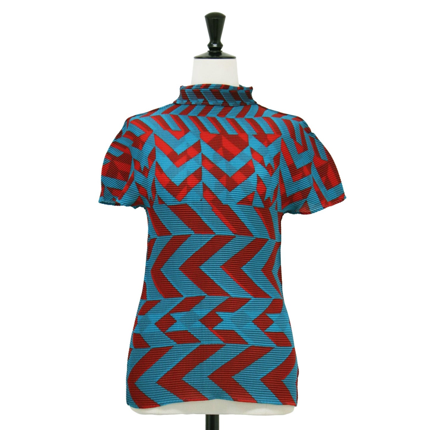 総柄 タートルネック カットソー / プルオーバー 半袖 コンパクト ストレッチ